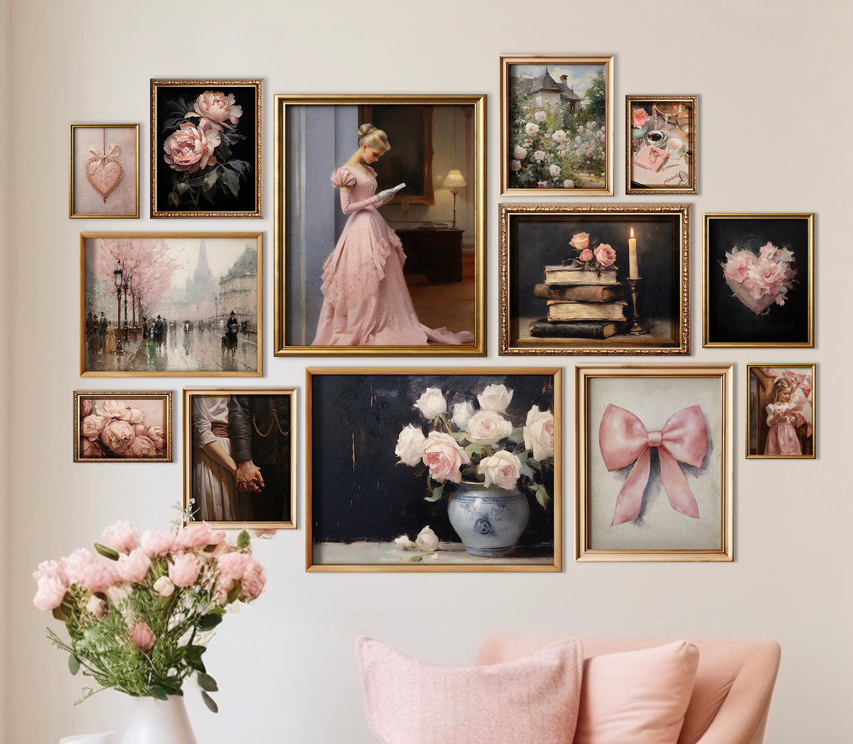 Pink Valentine's Day Victorian Gallery Wall Art Print Set Paper House