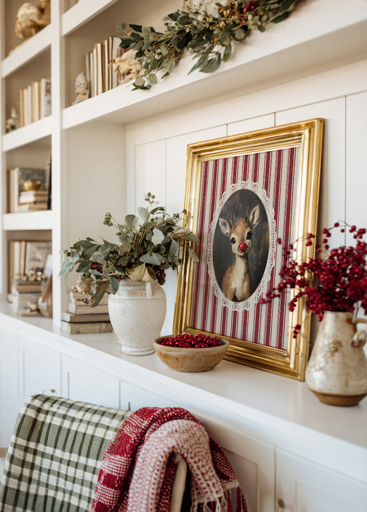 Striped Background Rudolph Portrait Art Print – Paper House Print Shop