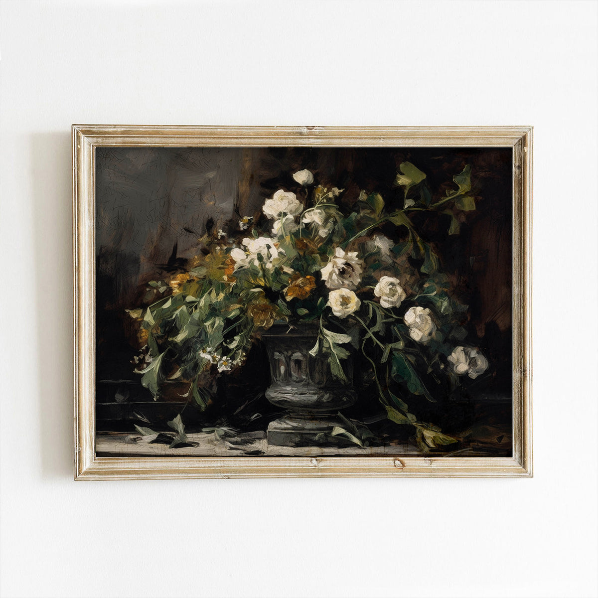 Black Vase of Drooping White Roses Victorian Art Print – Paper House ...