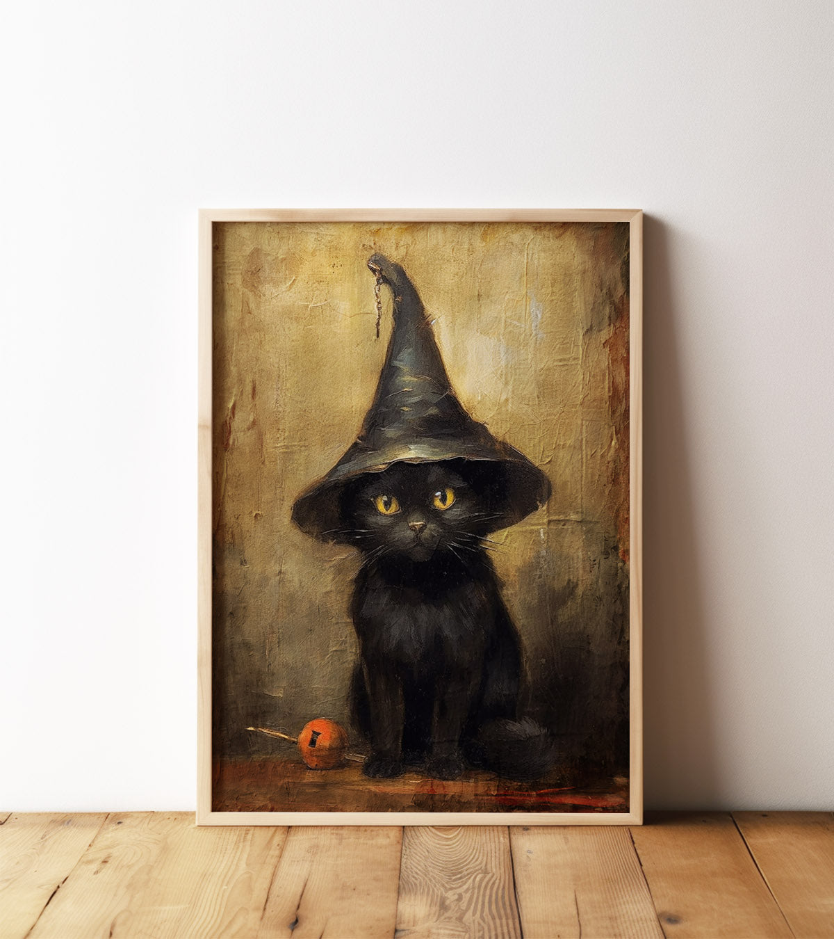 Black Cat in Witch Hat Halloween Art Print – Paper House Print Shop
