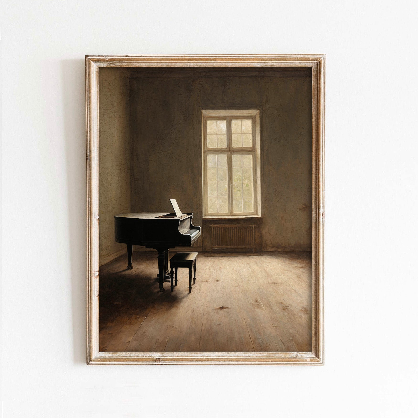 Antique Piano In Empty Room Vintage Art Print