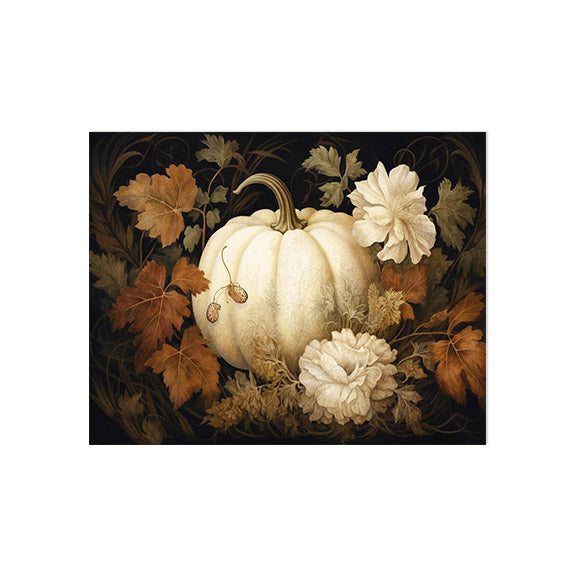 White Pumpkin and Flowers Autumn Still Life Fall Art Print – Paper ...