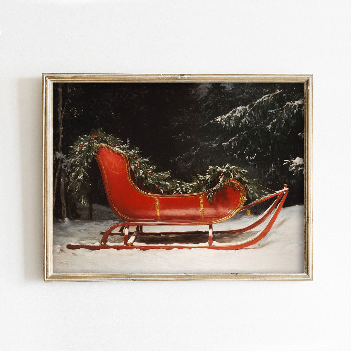 Red Sleigh Christmas Art Print – Paper House Print Shop