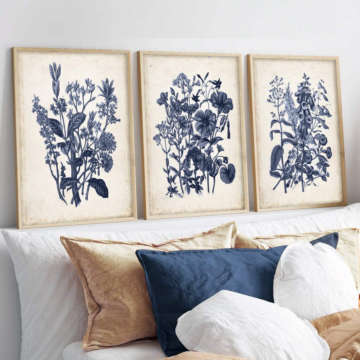 Vintage Navy Flowers Set of 3 Art Prints – Paper House Print Shop